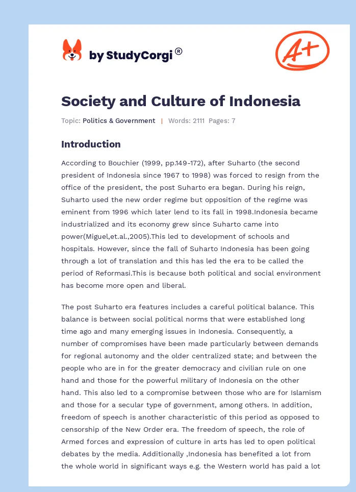 Society and Culture of Indonesia. Page 1