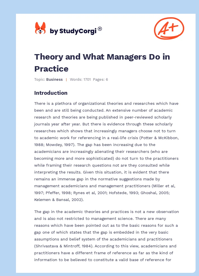 Theory and What Managers Do in Practice. Page 1