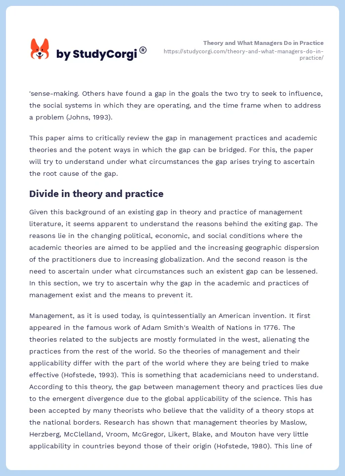 Theory and What Managers Do in Practice. Page 2