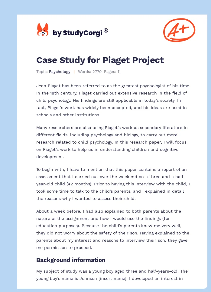 Case Study for Piaget Project. Page 1