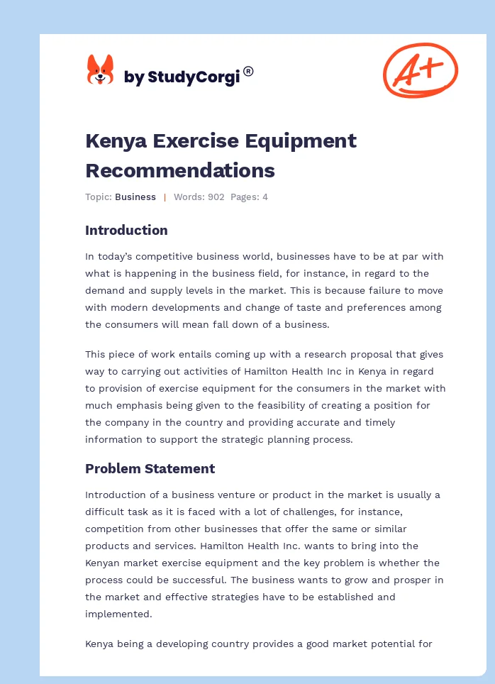 Kenya Exercise Equipment Recommendations. Page 1