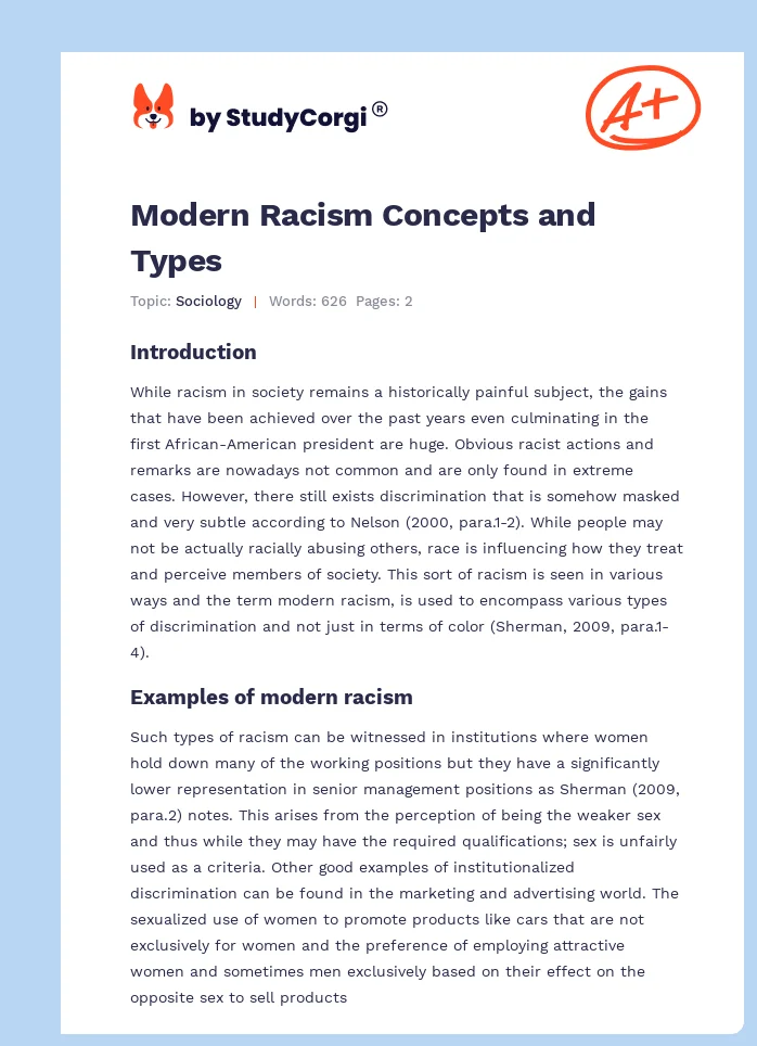 Modern Racism Concepts and Types. Page 1