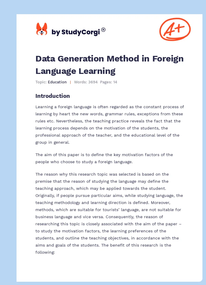 Data Generation Method in Foreign Language Learning. Page 1