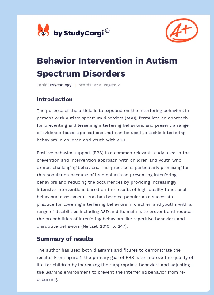 Behavior Intervention in Autism Spectrum Disorders. Page 1