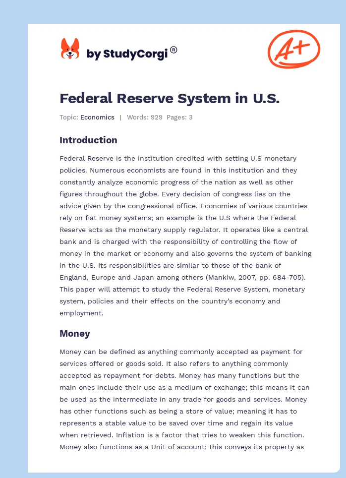 Federal Reserve System in U.S.. Page 1