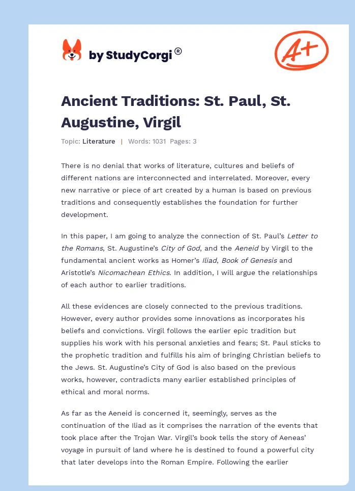 Ancient Traditions: St. Paul, St. Augustine, Virgil. Page 1