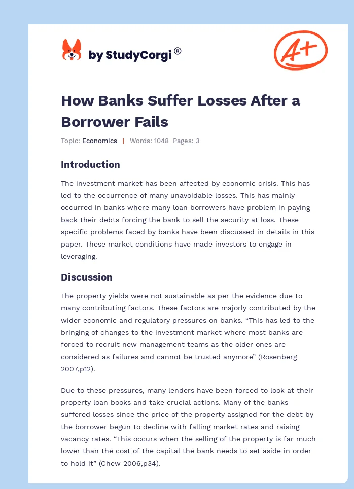 How Banks Suffer Losses After a Borrower Fails. Page 1
