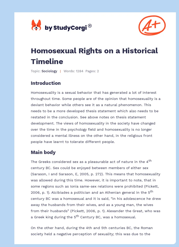 Homosexual Rights on a Historical Timeline. Page 1