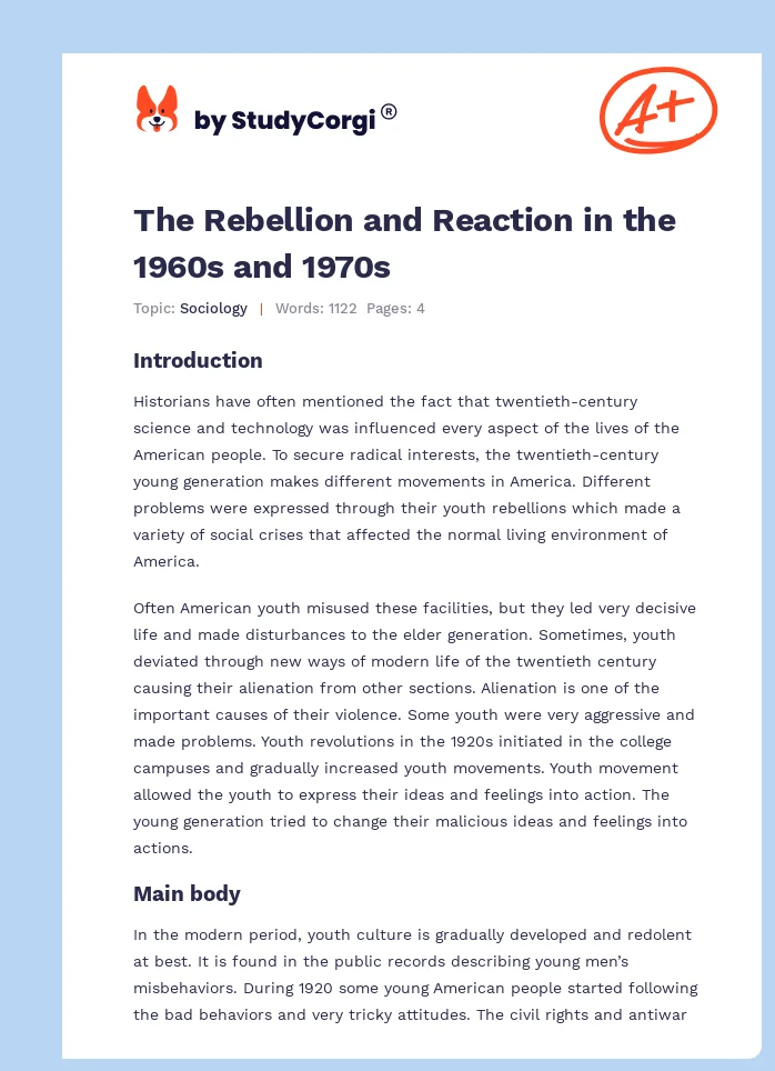 The Rebellion and Reaction in the 1960s and 1970s . Page 1