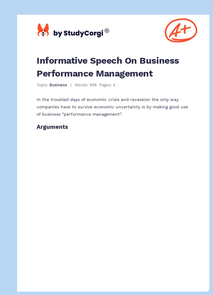Informative Speech On Business Performance Management. Page 1
