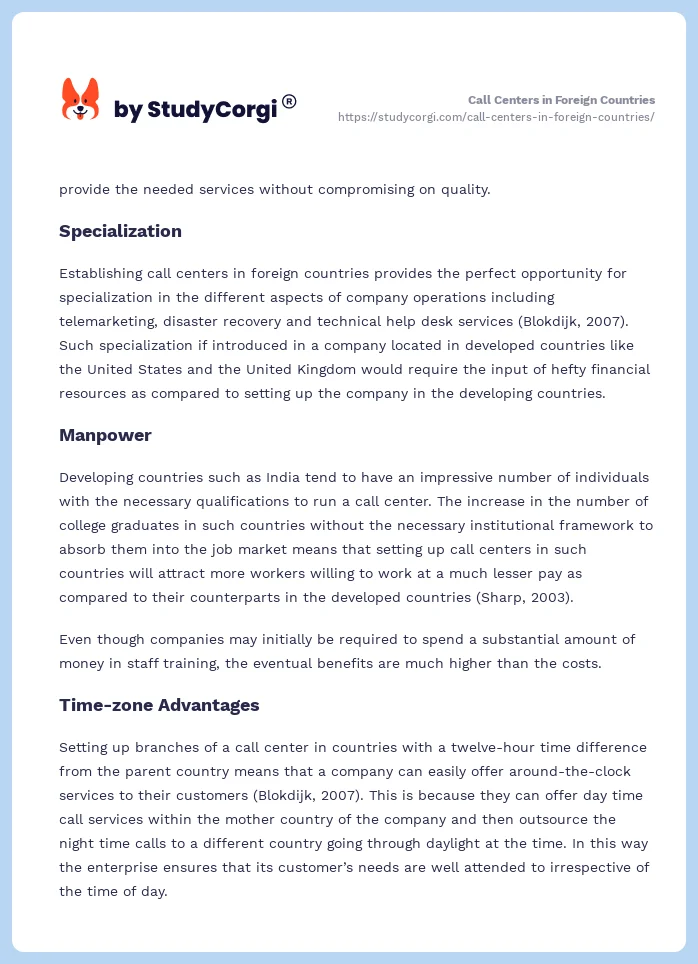 Call Centers in Foreign Countries. Page 2