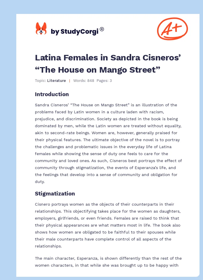 Latina Females in Sandra Cisneros’ “The House on Mango Street”. Page 1