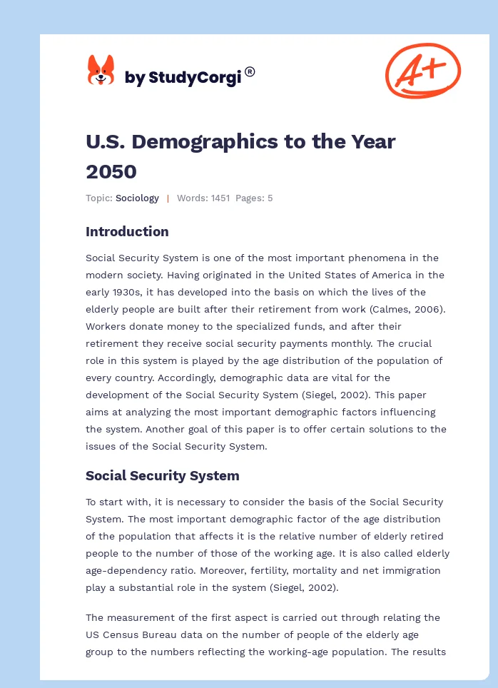 U.S. Demographics to the Year 2050. Page 1
