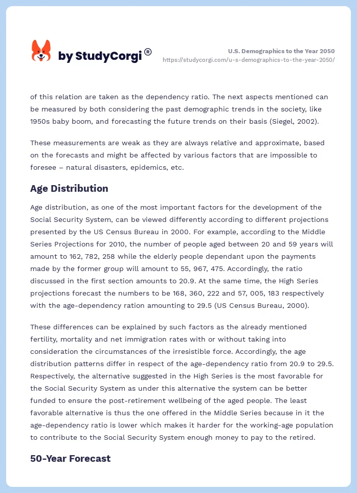 U.S. Demographics to the Year 2050. Page 2