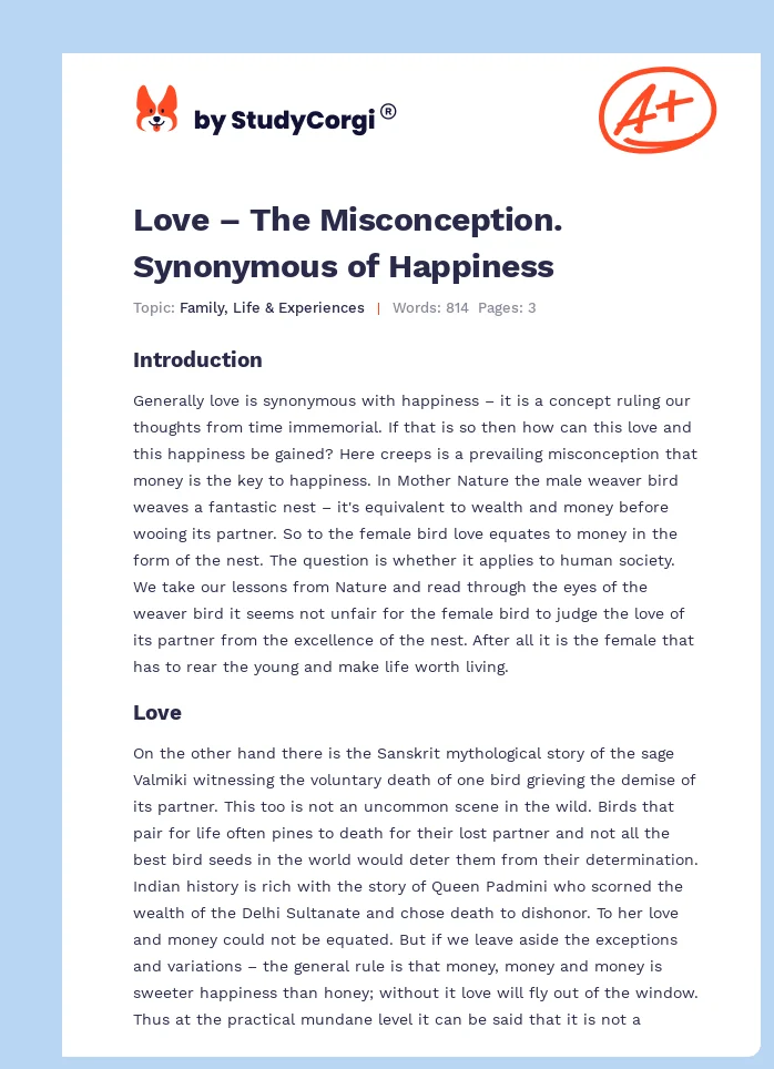 Love – The Misconception. Synonymous of Happiness. Page 1
