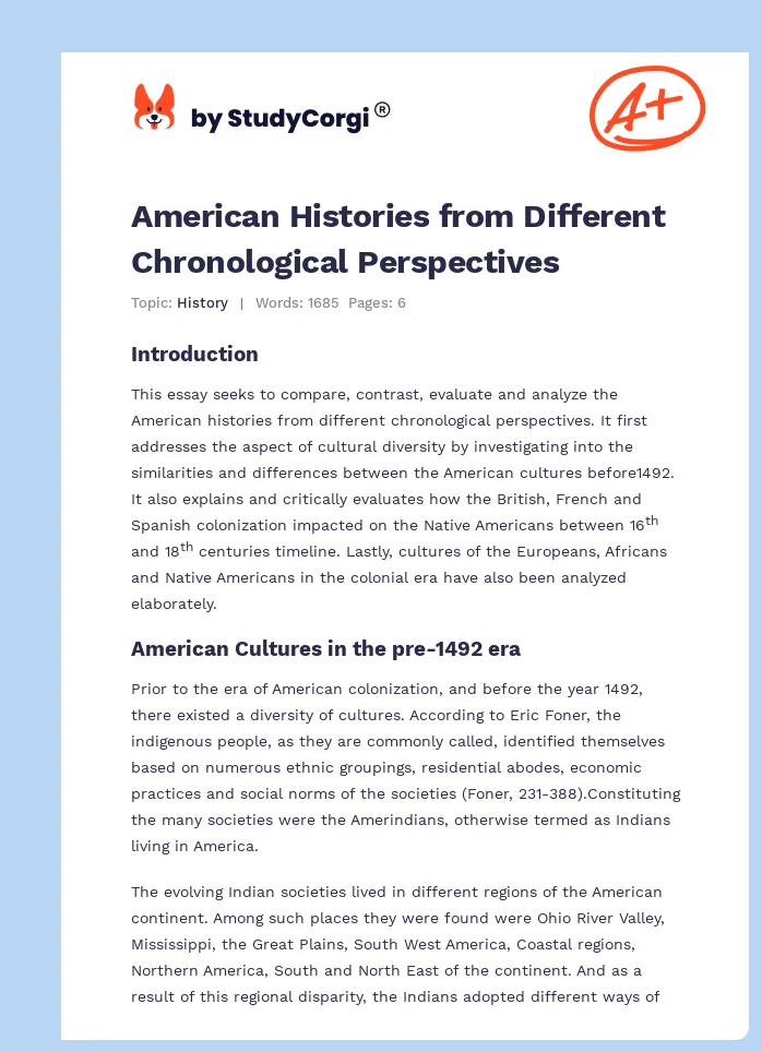 American Histories from Different Chronological Perspectives. Page 1