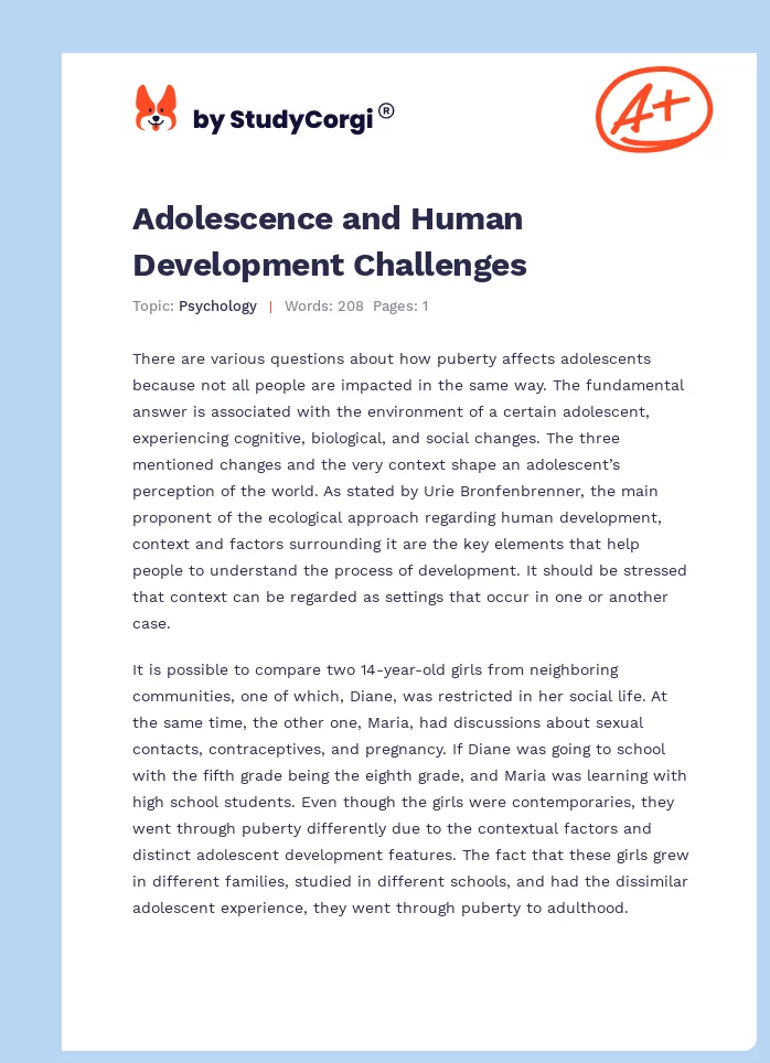 Adolescence and Human Development Challenges. Page 1