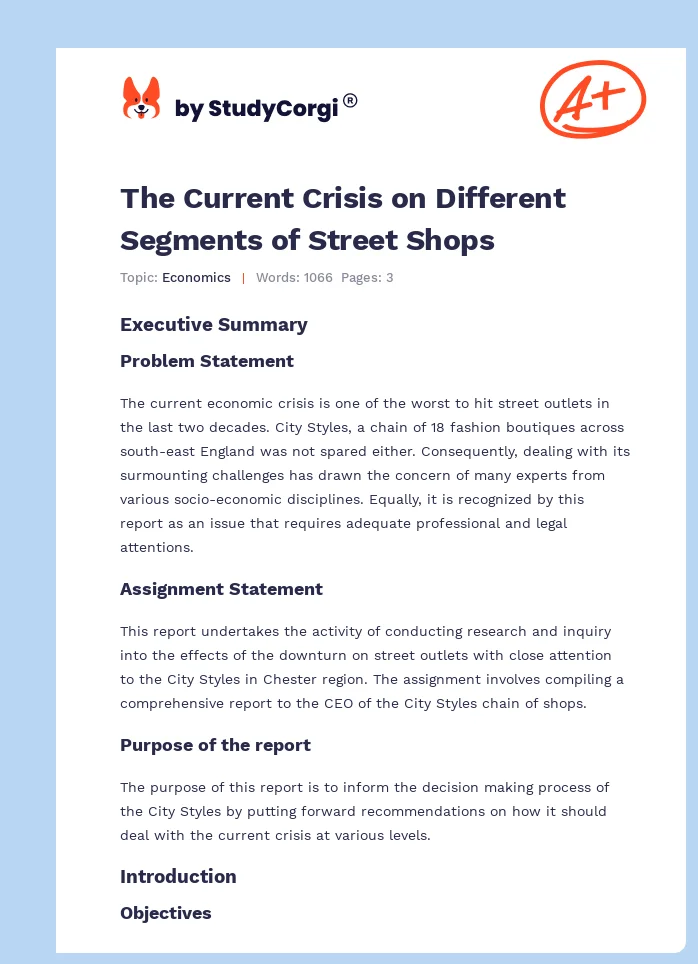 The Current Crisis on Different Segments of Street Shops. Page 1
