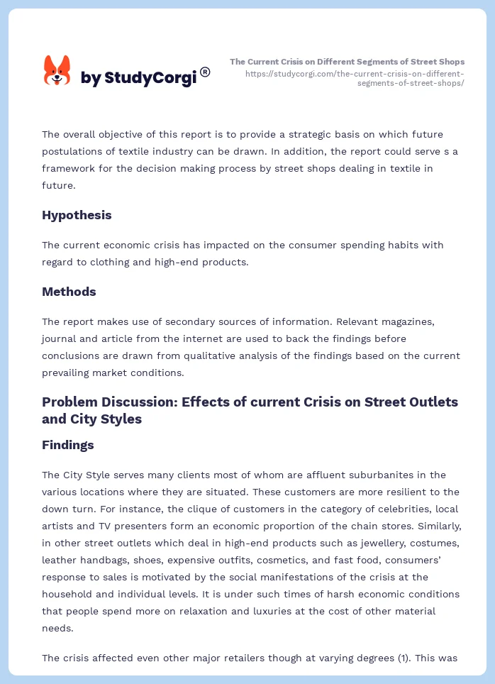 The Current Crisis on Different Segments of Street Shops. Page 2