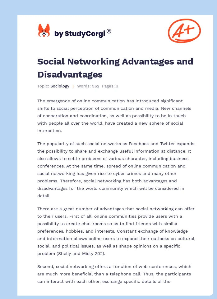 Social Networking Advantages and Disadvantages. Page 1