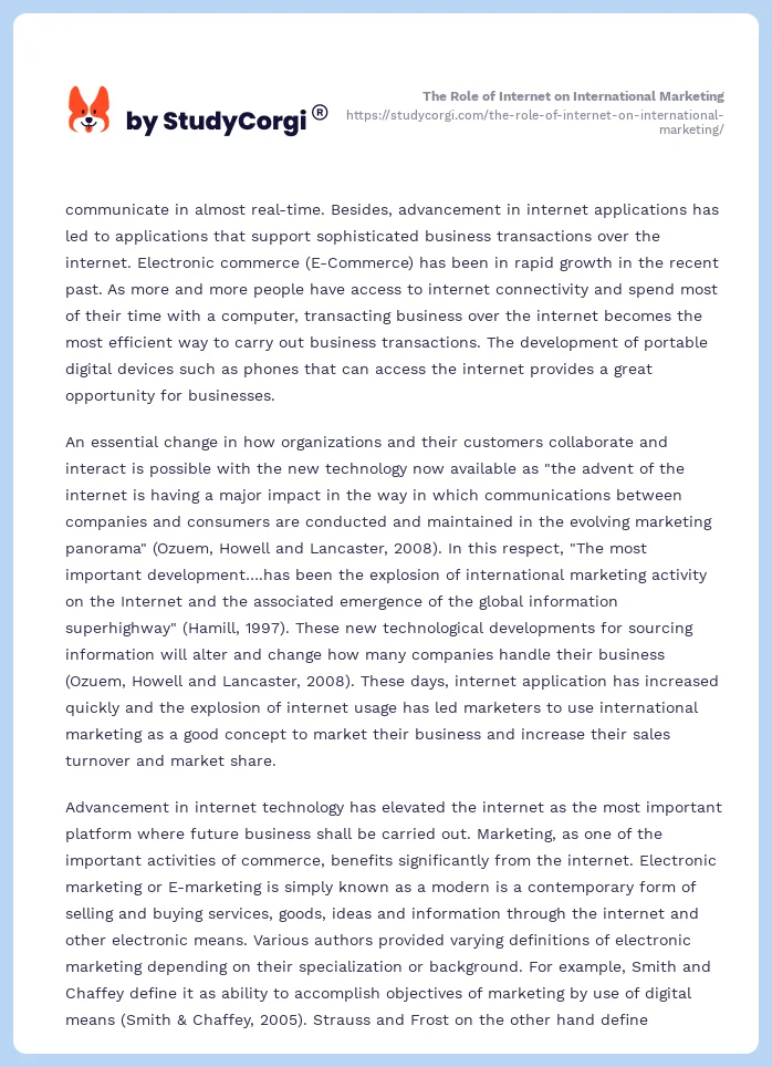 The Role of Internet on International Marketing. Page 2