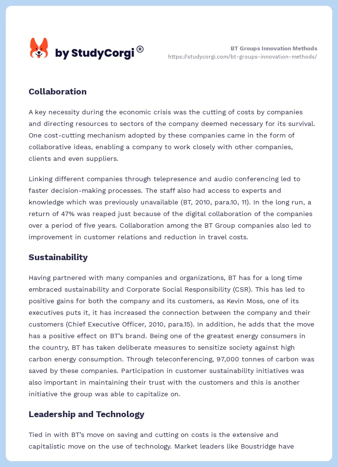 BT Groups Innovation Methods. Page 2