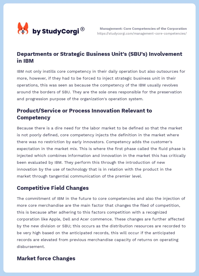 Management: Core Competencies of the Corporation. Page 2