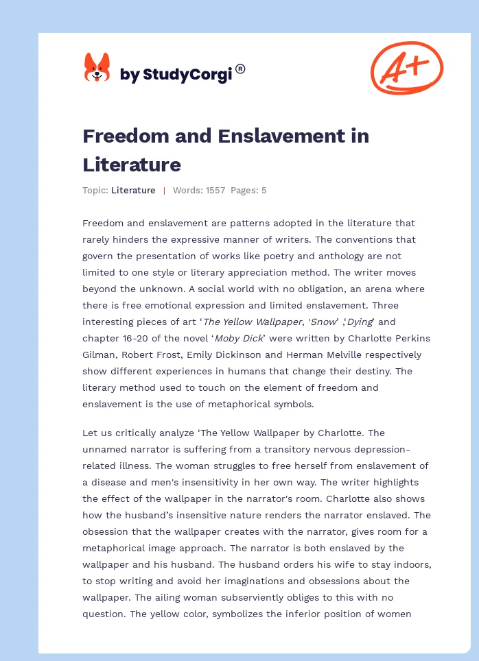 Freedom and Enslavement in Literature. Page 1