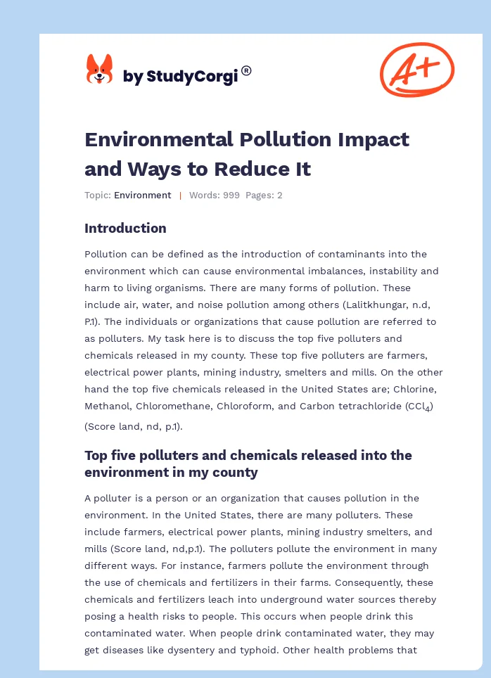 Environmental Pollution Impact and Ways to Reduce It. Page 1