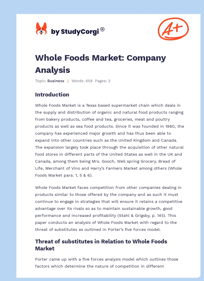 Whole Foods Market: Company Analysis. Page 1