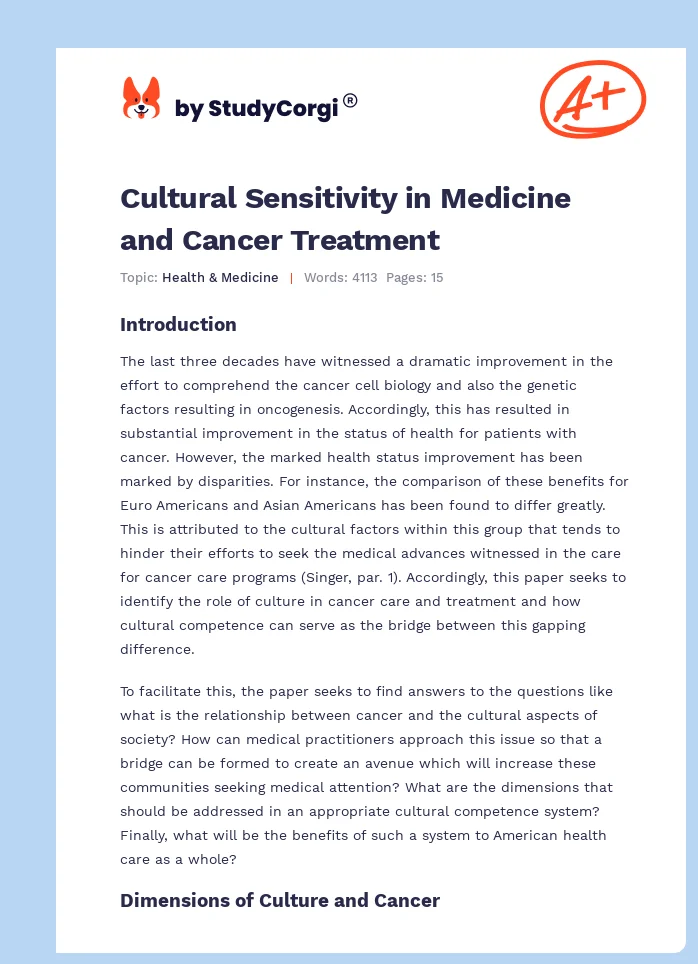 Cultural Sensitivity in Medicine and Cancer Treatment. Page 1