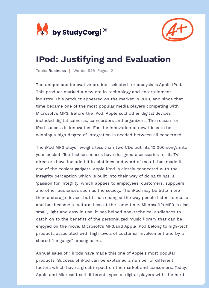 IPod: Justifying and Evaluation. Page 1