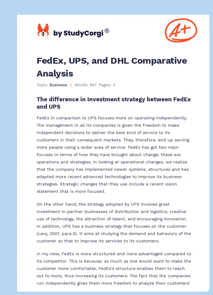 FedEx, UPS, and DHL Comparative Analysis. Page 1