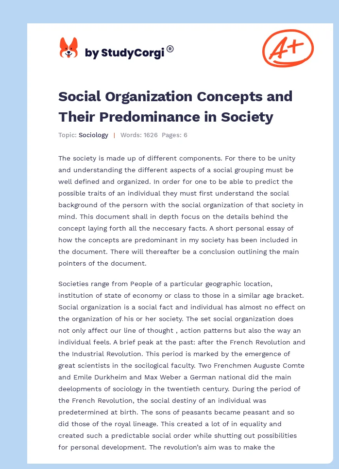 Social Organization Concepts and Their Predominance in Society. Page 1