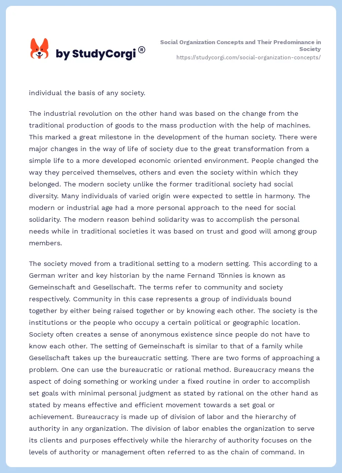 Social Organization Concepts and Their Predominance in Society. Page 2