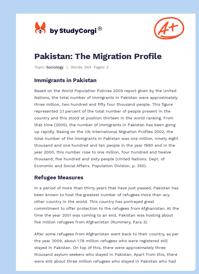 Pakistan: The Migration Profile. Page 1