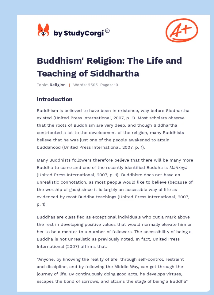 Buddhism' Religion: The Life and Teaching of Siddhartha. Page 1