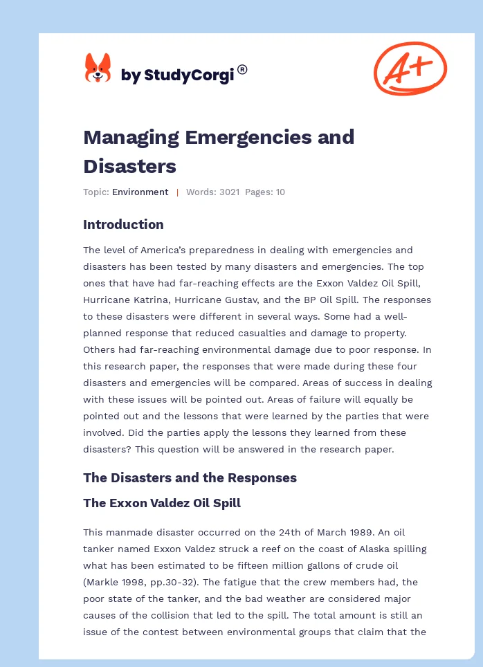 Managing Emergencies and Disasters. Page 1