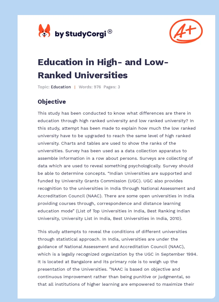 Education in High- and Low-Ranked Universities. Page 1