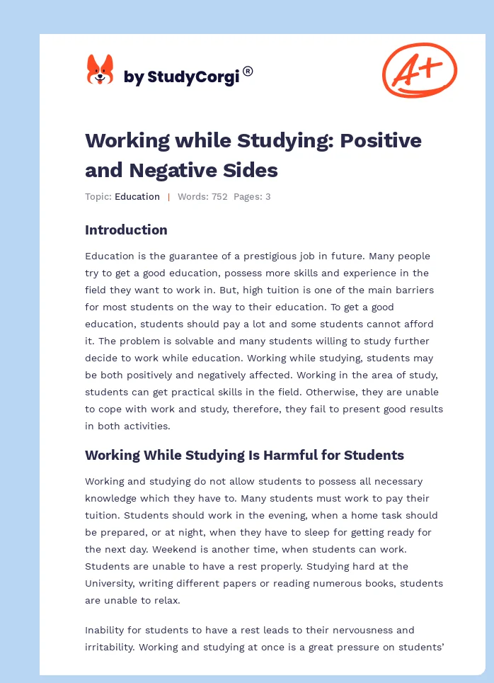 Working while Studying: Positive and Negative Sides. Page 1