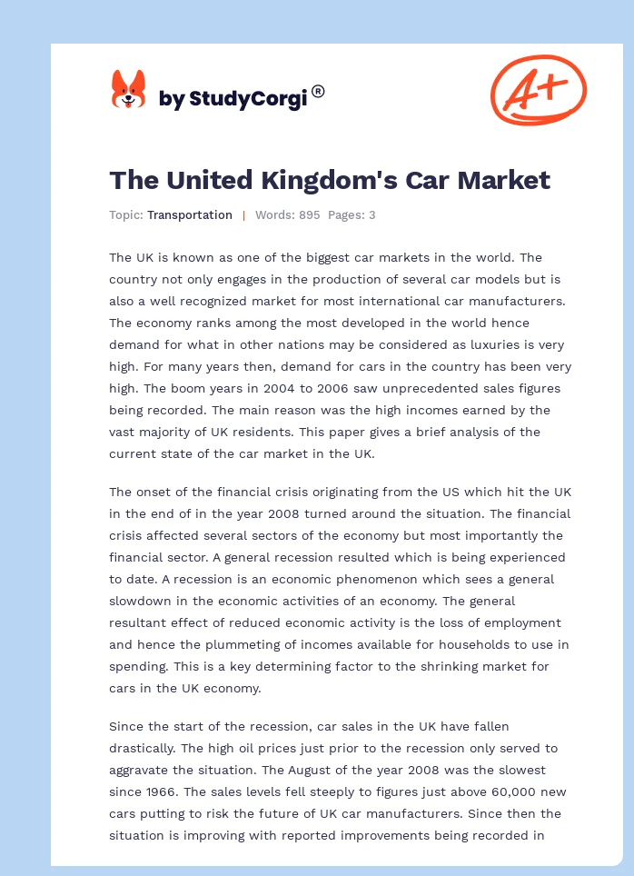 The United Kingdom's Car Market. Page 1
