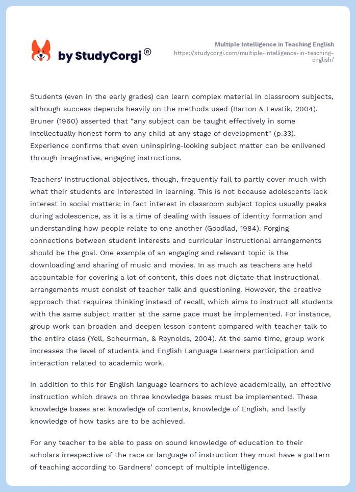 Multiple Intelligence in Teaching English. Page 2