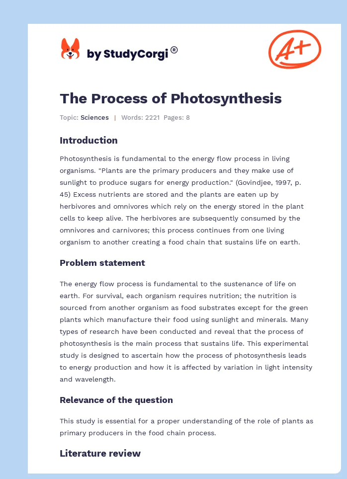 The Process of Photosynthesis. Page 1