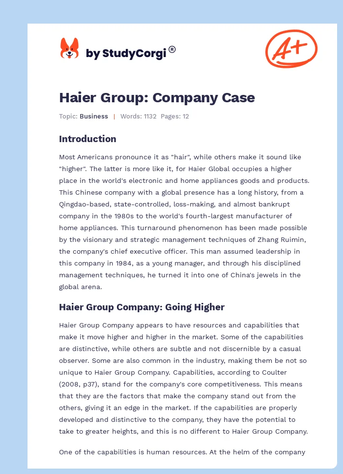 Haier Group: Company Case. Page 1