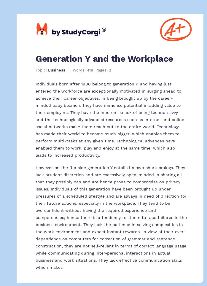 Generation Y and the Workplace. Page 1