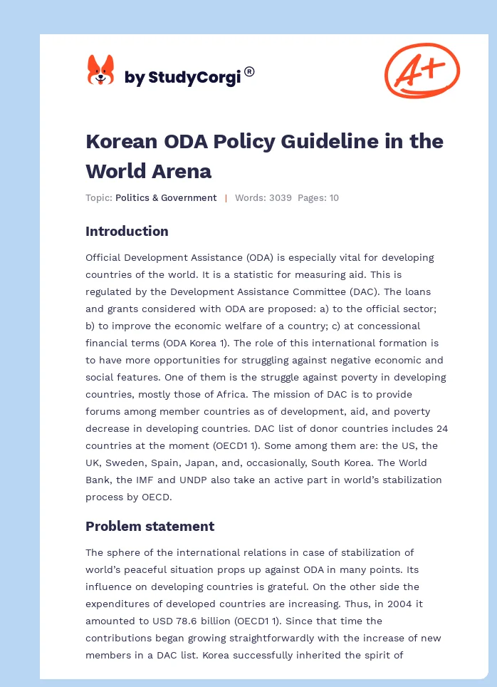 Korean ODA Policy Guideline in the World Arena. Page 1