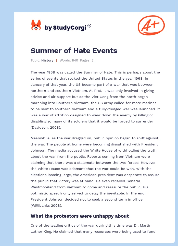 Summer of Hate Events. Page 1