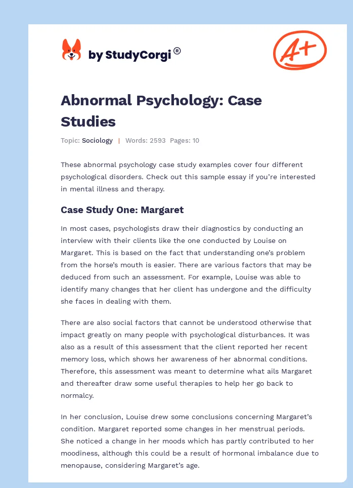 Abnormal Psychology: Case Studies. Page 1
