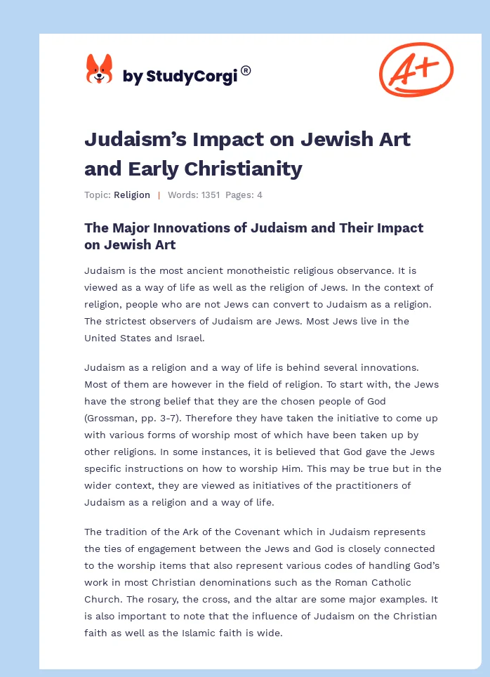Judaism’s Impact on Jewish Art and Early Christianity. Page 1