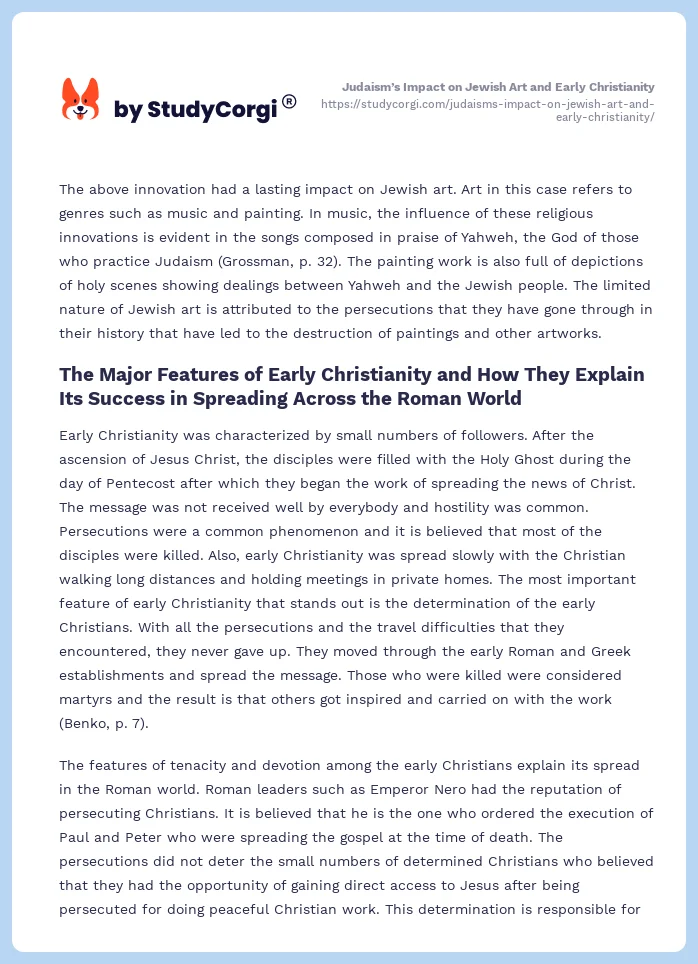 Judaism’s Impact on Jewish Art and Early Christianity. Page 2
